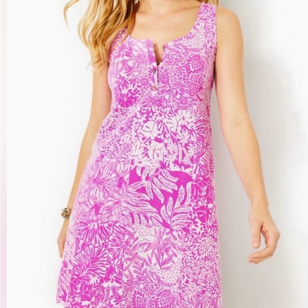 Brand New Lilly Pulitzer Lela Henley Tank Dress in Wild Fuchsia Swipe Right, XL